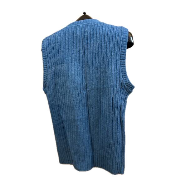 Vintage 1970s Teal Blue Wool Zip Up Sleeveless Sweated Vest / Medium - Picture 3 of 5
